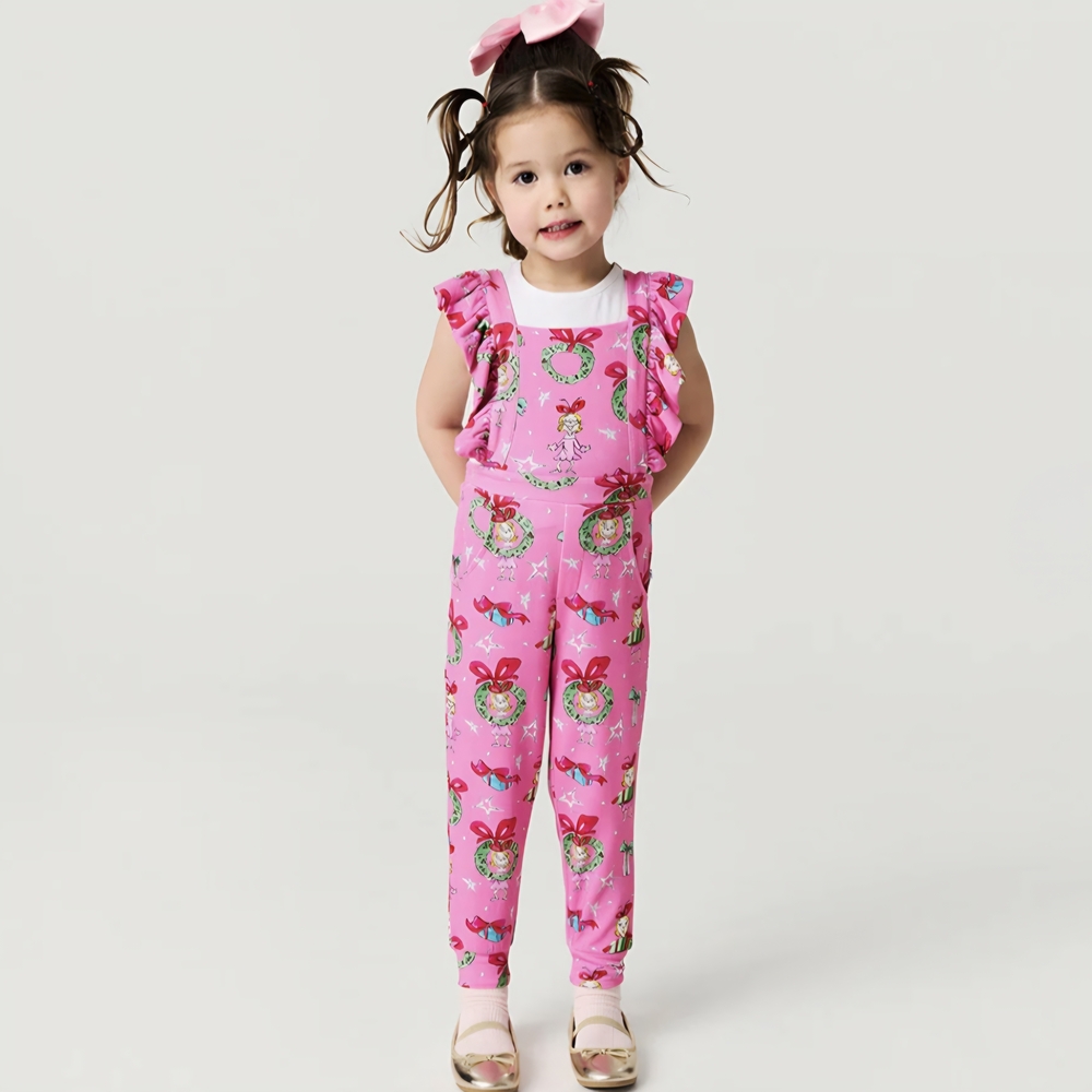 Posh Peanut Dr. Seuss Cindy Lou Who French Terry Ruffled Overalls 3T/4T NIB